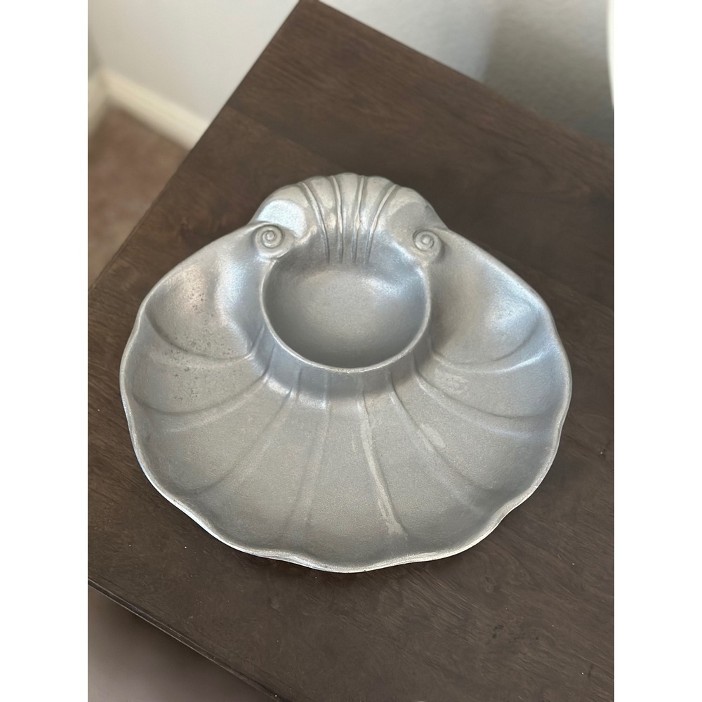 VTG RWP Wilton Armetale Pewter Nautical Seashell Chip & Dip Serving Platter Dish